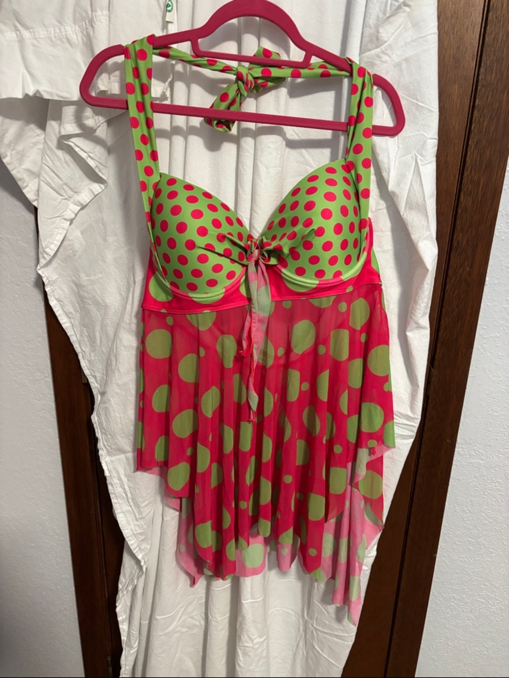 Neon Pink and Lime Polka Dot Swim Top
